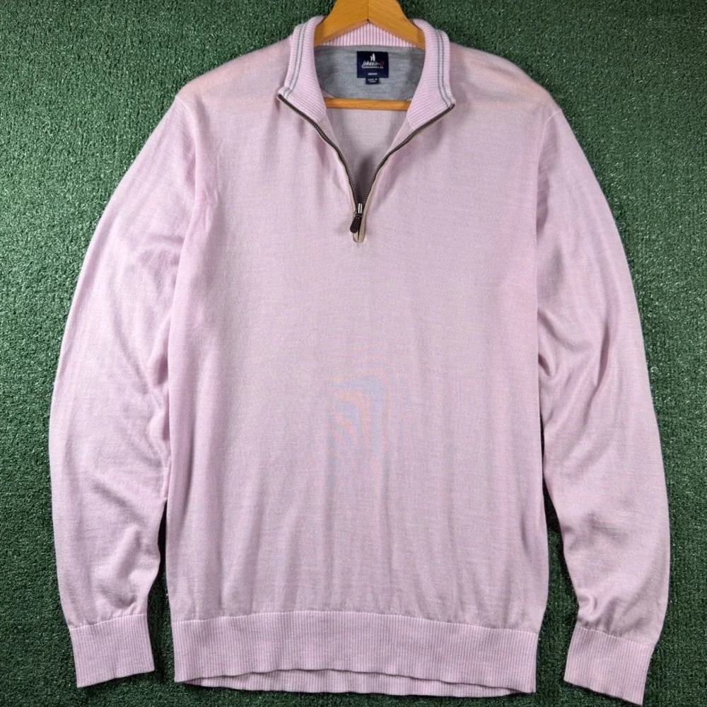 Johnnie-O Quarter Zip Sweater Mens Medium Purple Excellent Merino Wool Lyocell